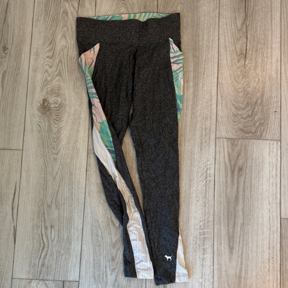 PINK Victoria's Secret Gray Leggings with Pink and Green Accents